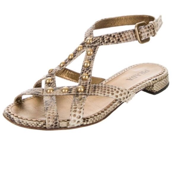 Prada Studded Snakeskin Sandals Sz 40 - Picture 1 of 3
